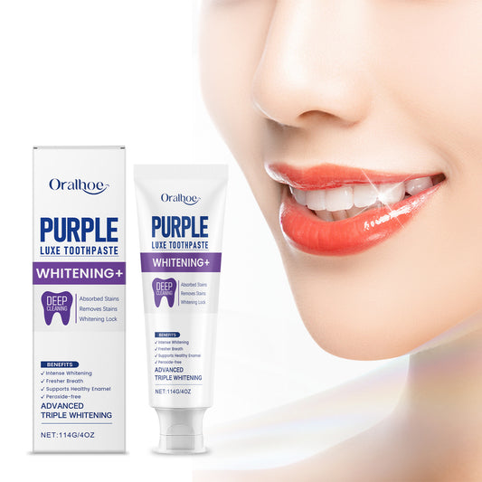 Oralhoe Purple Whitening Toothpaste with Hydroxyapatite & Papain | Deep Cleaning Stain Remover & Color Corrector | Peroxide-Free -V