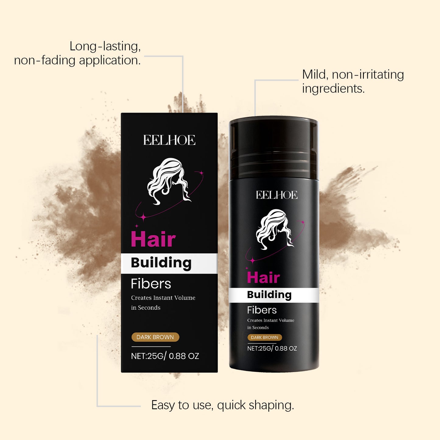 EELHOE Hair Building Fibers for Instant Volume | Sweat & Water Resistant, Keratin Formula | Covers Thinning Hair | Dark Brown -V