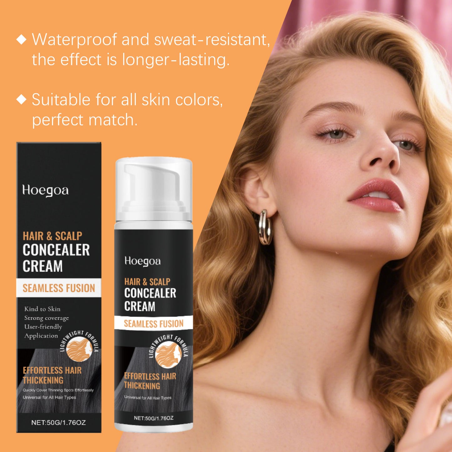 Hoegoa Hair & Scalp Concealer Cream | Effortless Hair Thickening, Instant Thinning Hairline Coverage | Waterproof, Sweat-Resistant, Long-Lasting Color with Shea Butter-V