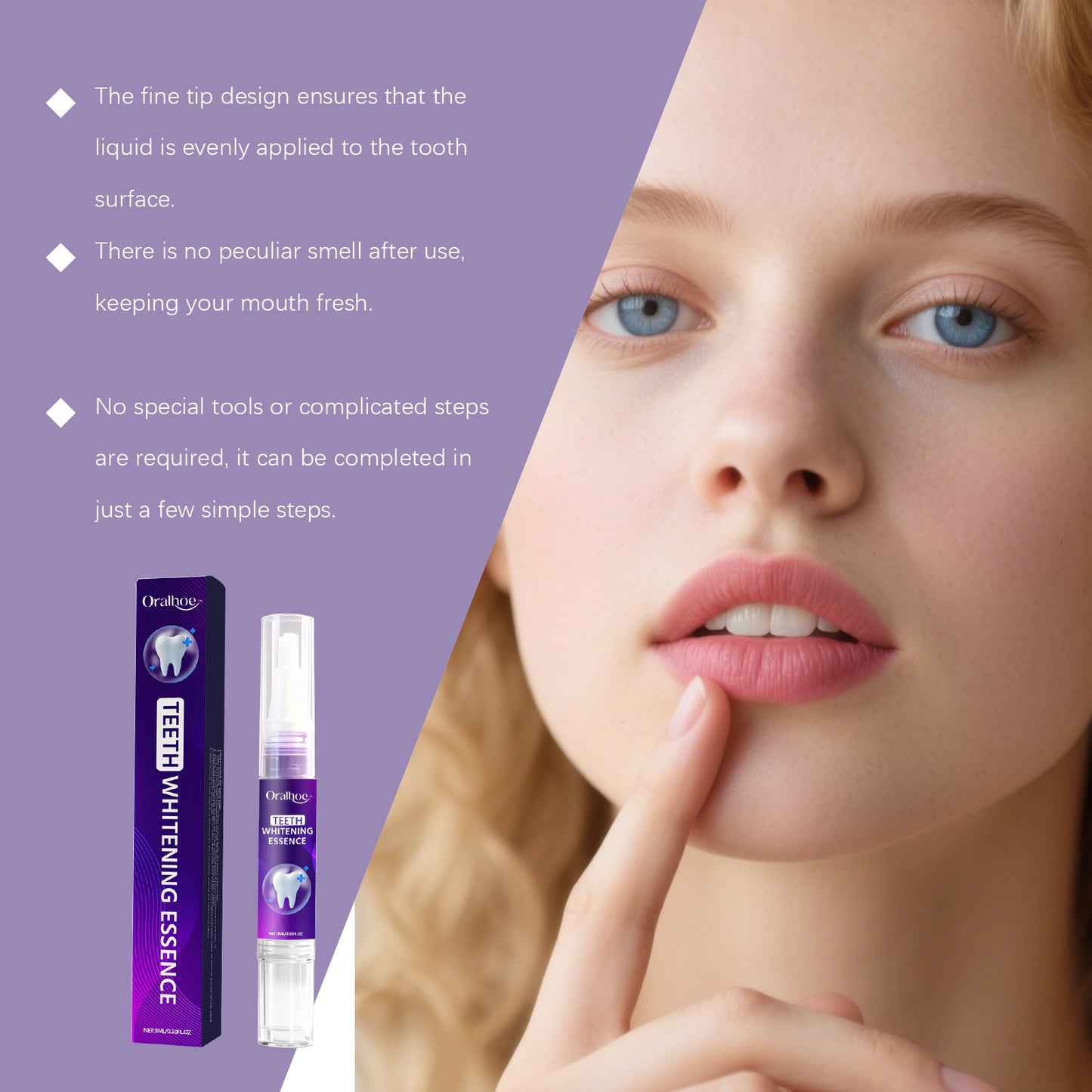 Oralhoe Professional Teeth Whitening Essence Pen | Arginine & Glycerin Formula | Fast-Acting Stain Remover for Coffee/Tea | Precision Applicator-V