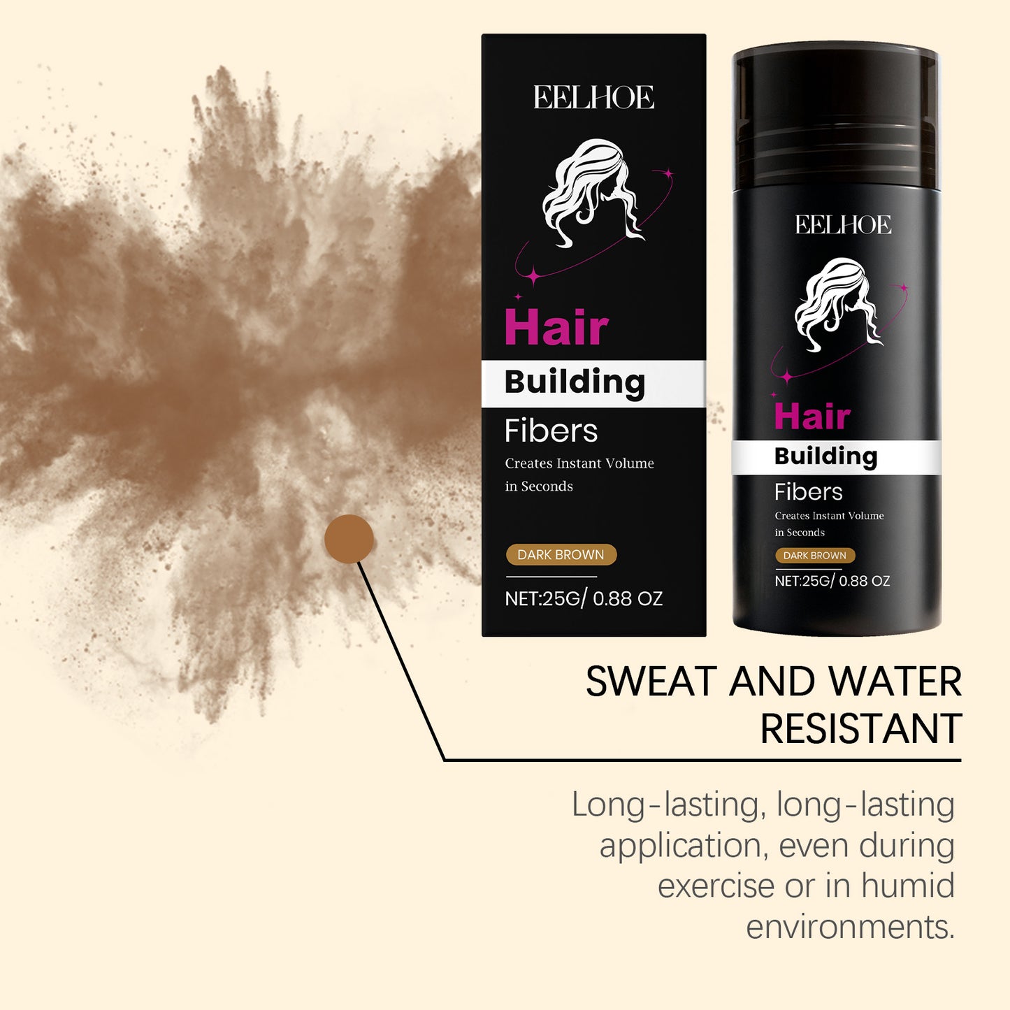 EELHOE Hair Building Fibers for Instant Volume | Sweat & Water Resistant, Keratin Formula | Covers Thinning Hair | Dark Brown -V